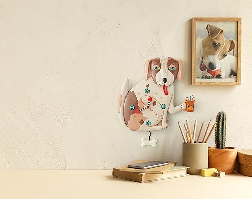 Miniatura 3 de Enesco Allen Designs No Bones Dog Holding a Cat - Reloj de pared con péndulo esculpido, 12.6 pulgadas, multicolor