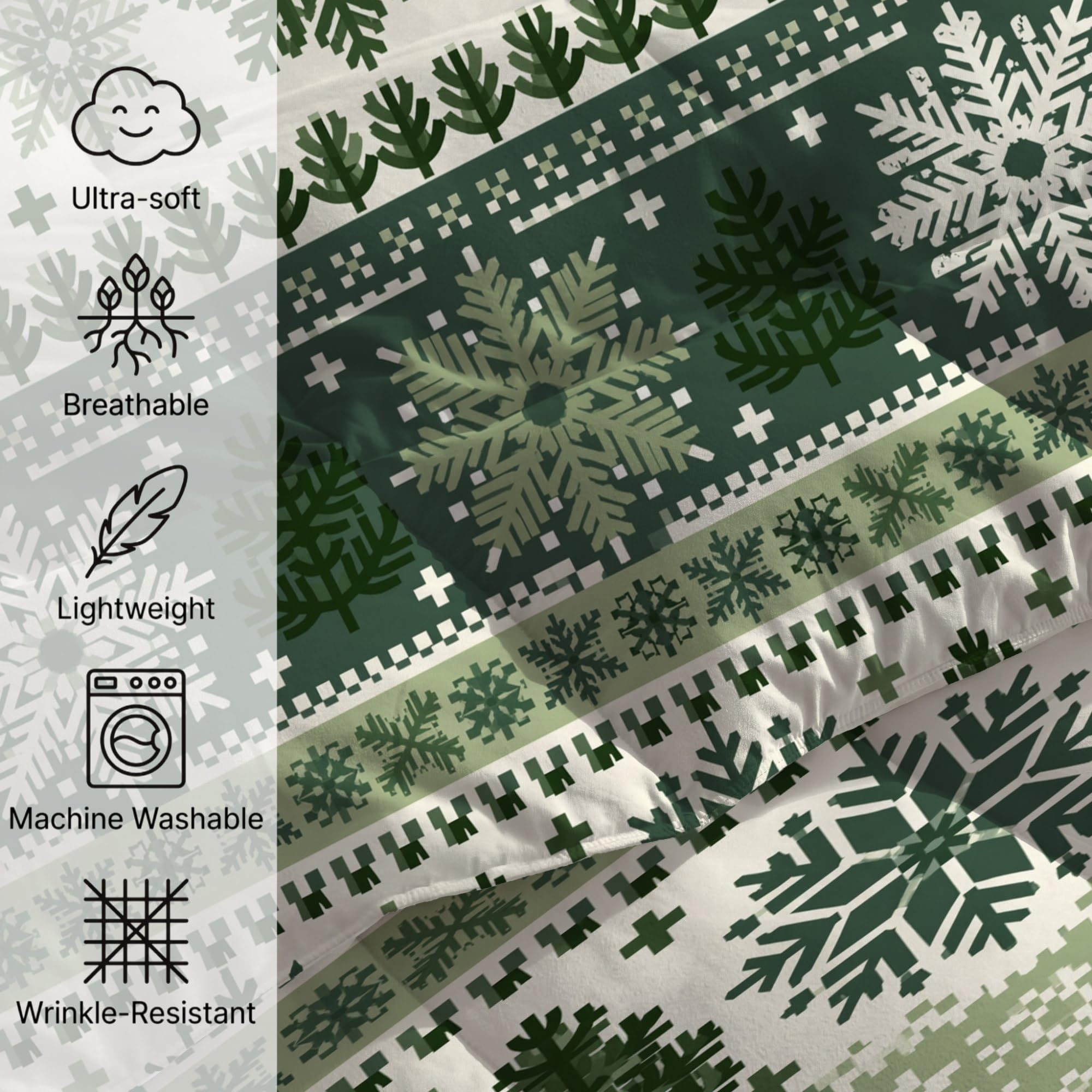 Tradycyjny świąteczny płatek śniegu, choinka, gwiazda, bez poszewki, king size (230 x 220 cm) 4,5 Tog, letnia kołdra z nadrukiem, dwustronny, lekki zestaw pościeli z 2 poszewkami na poduszki (50 x 75