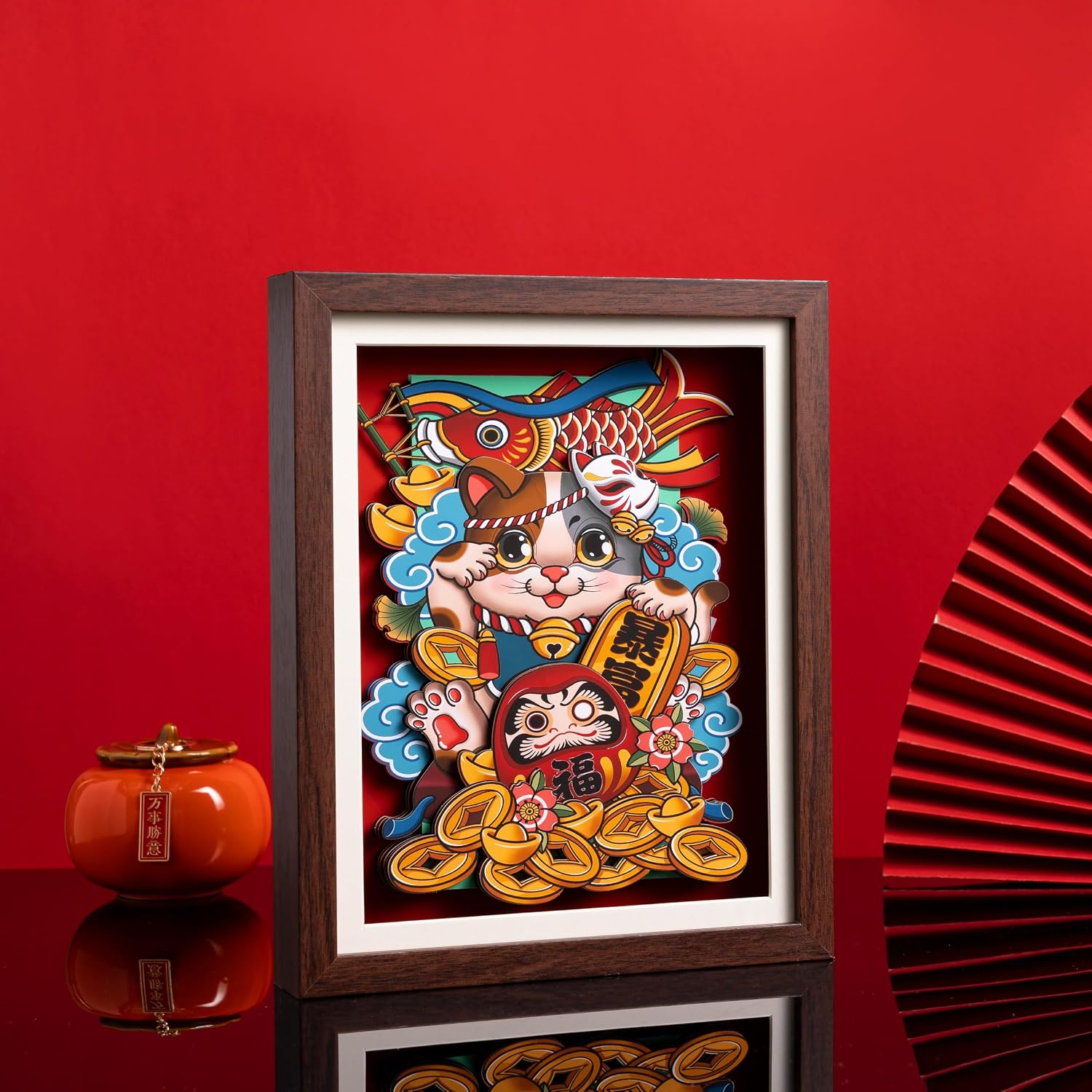 Lucky Cat Figurine - Traditional Japanese Maneki-Neko Fortune Cat for Home Decor, Office, or Gift