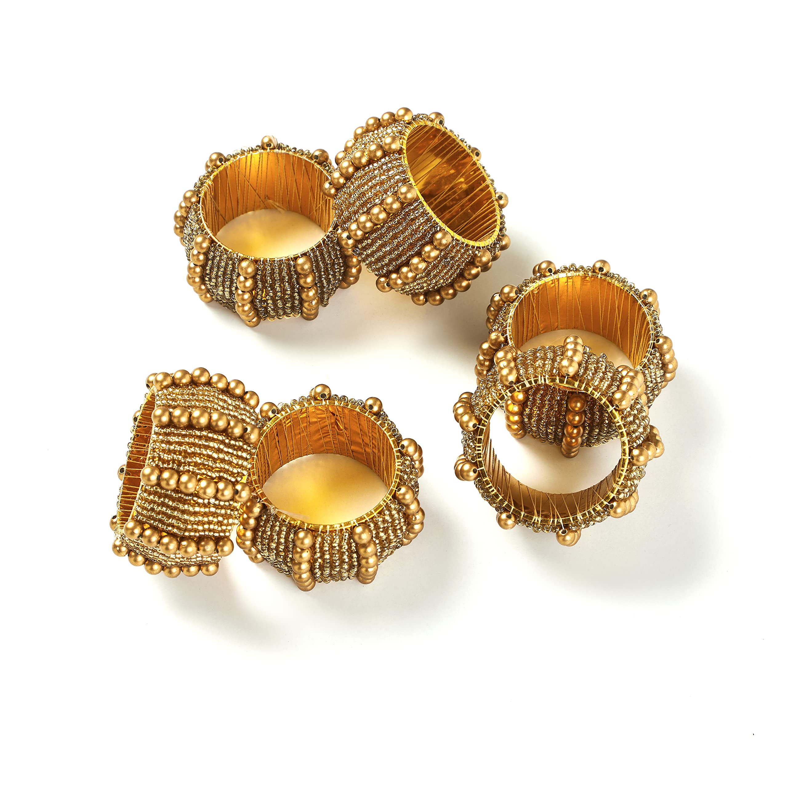 Penguin Home Set of 6 Handcrafted Pearl Style Beaded Napkin Rings/Napkin Buckles/Table Decor for Dinner Wedding Party/Thanksgiving, Christmas/Size : 6 x 6 x 3 cm/Gold