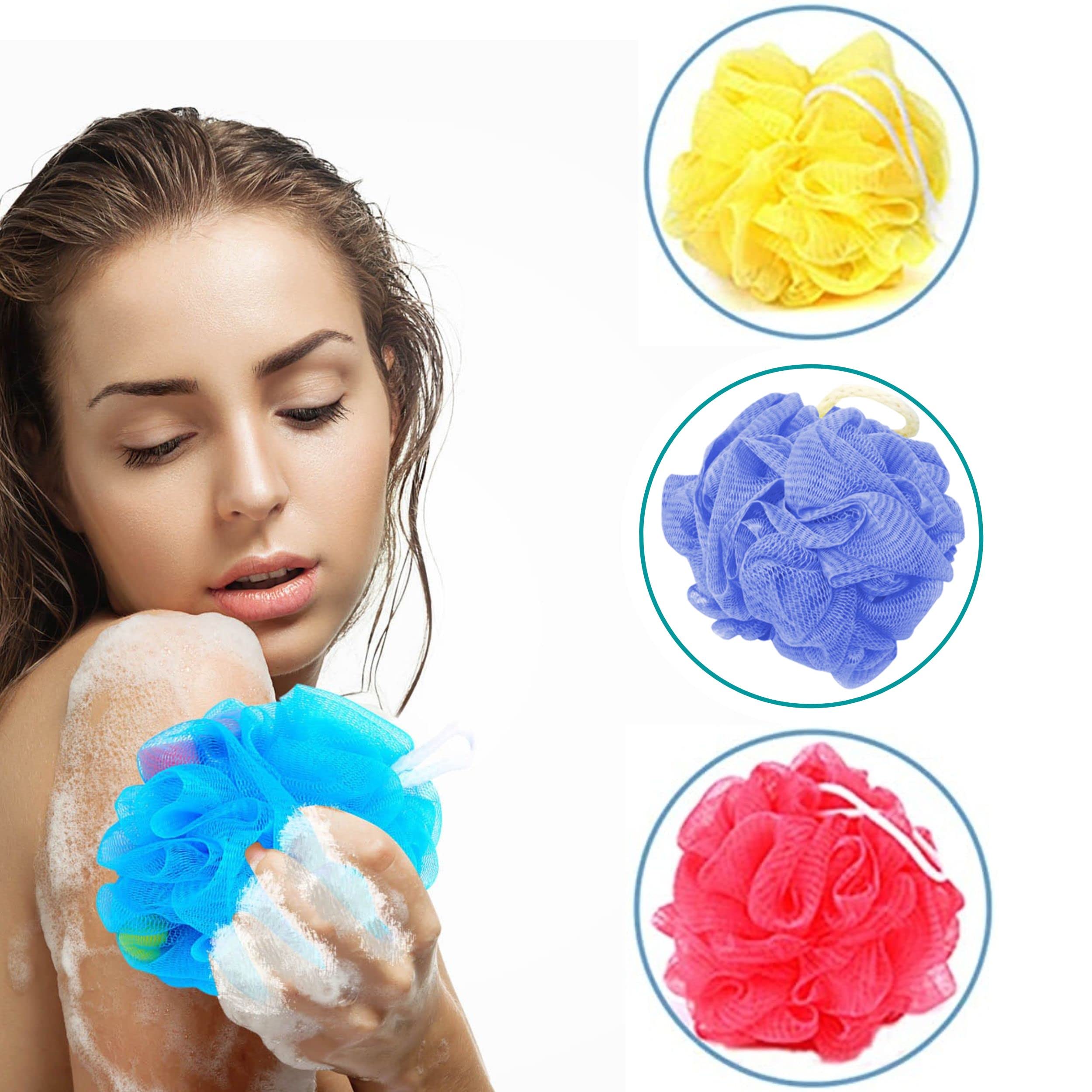 K.D ENTERPRISE - LIVE EVERY SECOND Avably Set Of 3 Premium Loofah For Bathing | Bath Shower Loofah Sponge Scrubber Exfoliator for Women And Men | Bathing Sponge | Body Wash Scrub for Bathing | Bath Scrubber For Body | Body Scrub | Body Scrubber For Bathing | Loofah For Bathing | Body Scrubber | Lofas For Bath | Loofa | Lofas For Bath ( Multicolored )