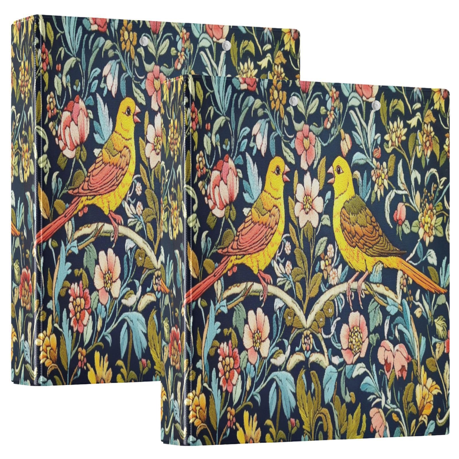 Embroidery William Morris Birds 3 D-Ring Binder A4 2 Pack with 200 Sheet for Kids School Supplies Women Men Office