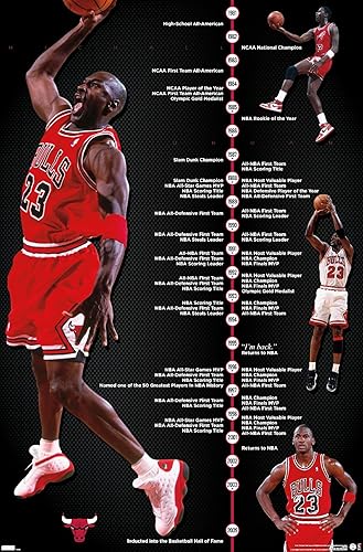 Trends International Michael Jordan - Póster de pared de línea de tiempo, 14.725 x 22.375 pulgadas, versión premium sin marco