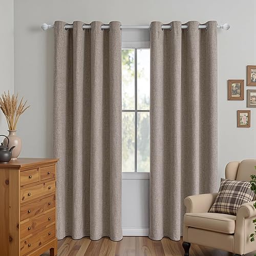 Miniatura 3 de Juego de 2 paneles de cortinas opacas de lino de 84 pulgadas de largo, cortinas 100% opacas para dormitorio, sala de estar, cortinas de 2-Total