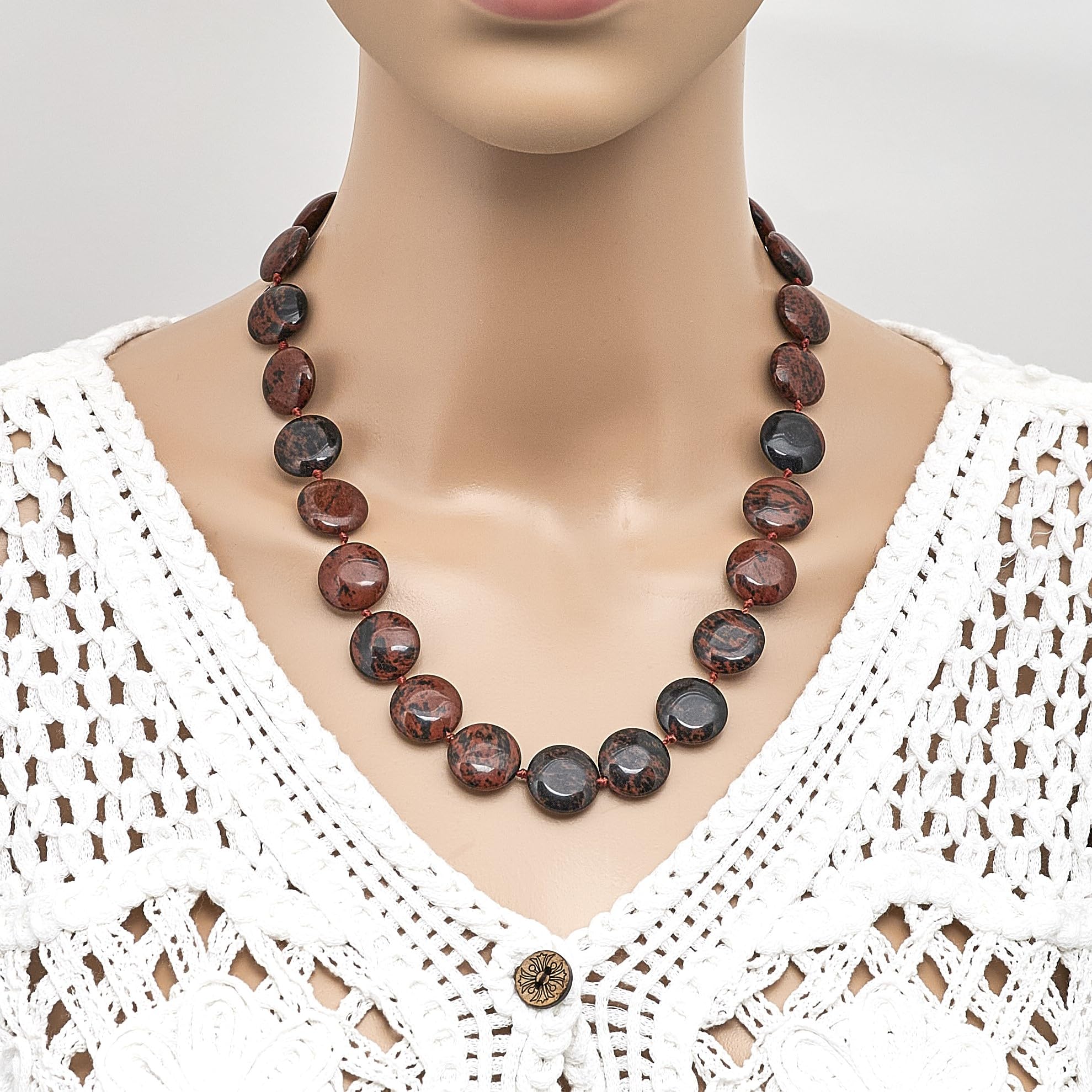 Collier en Perles de Pierres Précieuses Naturelles pour Femmes et Filles - Perles Rondes de 16mm - Bijoux en Cristaux de Guérison Faits Main