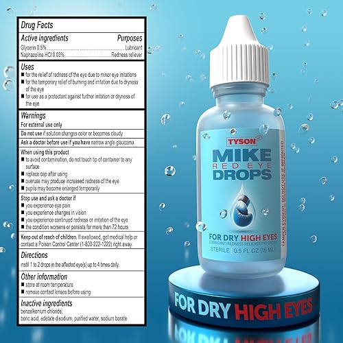Miniatura 6 de Tyson 2.0 Mike Red Eye Drops for Dry High Eyes - Lubricante 3 en 1 y alivio del enrojecimiento para ojos secos, rojos e irritados con glicerina al