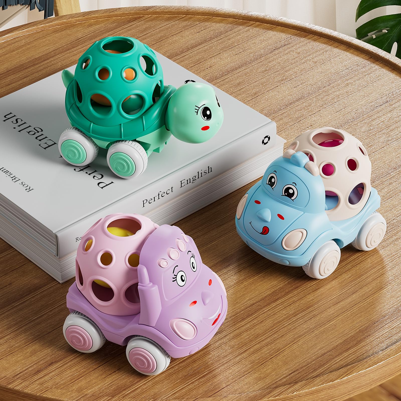 xFFFun Toy Cars for Toddler Girl Push and Go Rattle Car, Toddlers Push Cars Play Car Toys, Rattles Noisy Cars Trucks Active Girl Toys