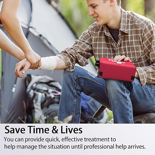 Vista 6 de Kit de primeros auxilios, kit profesional de primeros auxilios para trauma con compartimentos etiquetados, sistema Molle para automóvil, senderismo