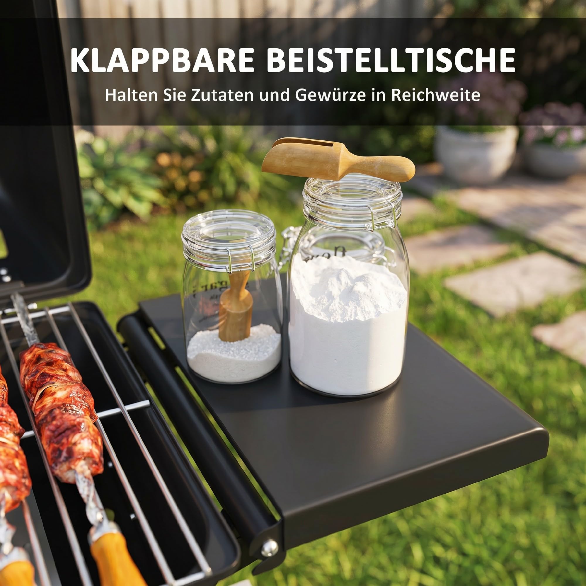 Outsunny Gasgrill 5,6 KW mit 2 Edelstahl-Brennern, klappbarer Grillwagen, Seitenablagen, Rollen, Deckel mit Thermometer, Druckminderer und Gasschlauch, BBQ Gartengrill, Camping-Grill 101 x 50 x 102 cm