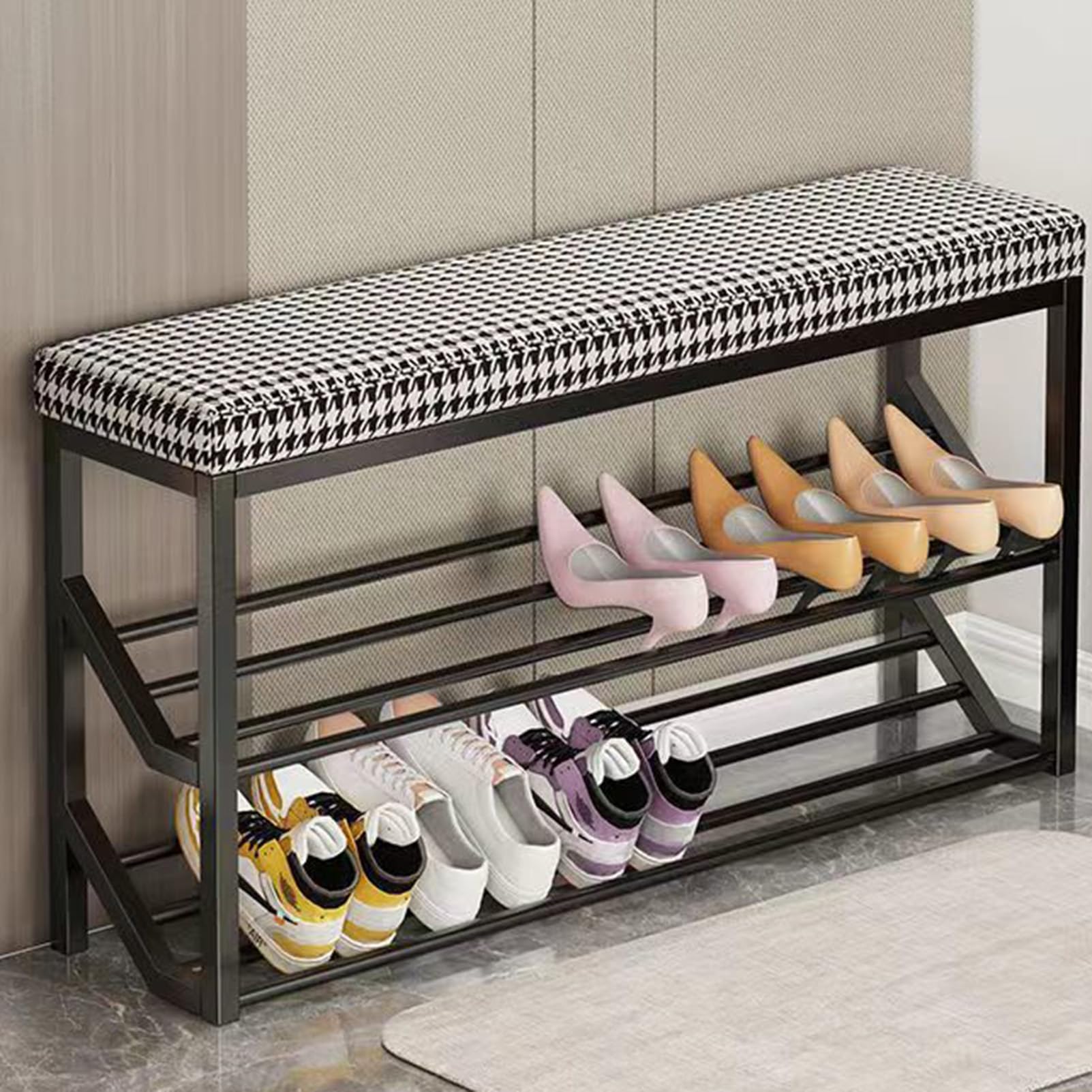 Banc de rangement à chaussures en bois 80cm avec coussin d'entrée