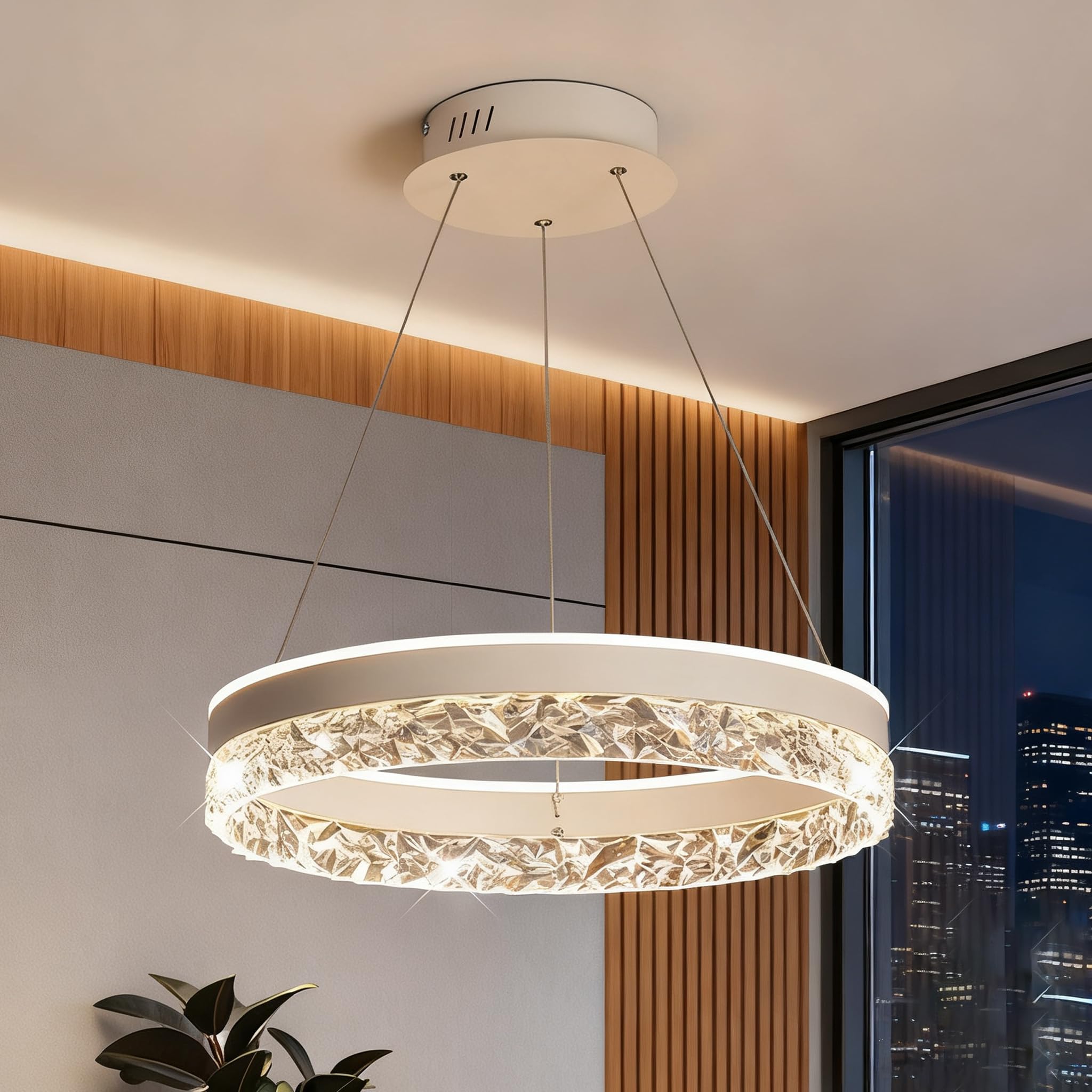 20'' modern led dimmable chandeliers for dining room 120w round pendant light with remote control adjustable chandelier white hanging light fixtures for bedroom living room kitchen island