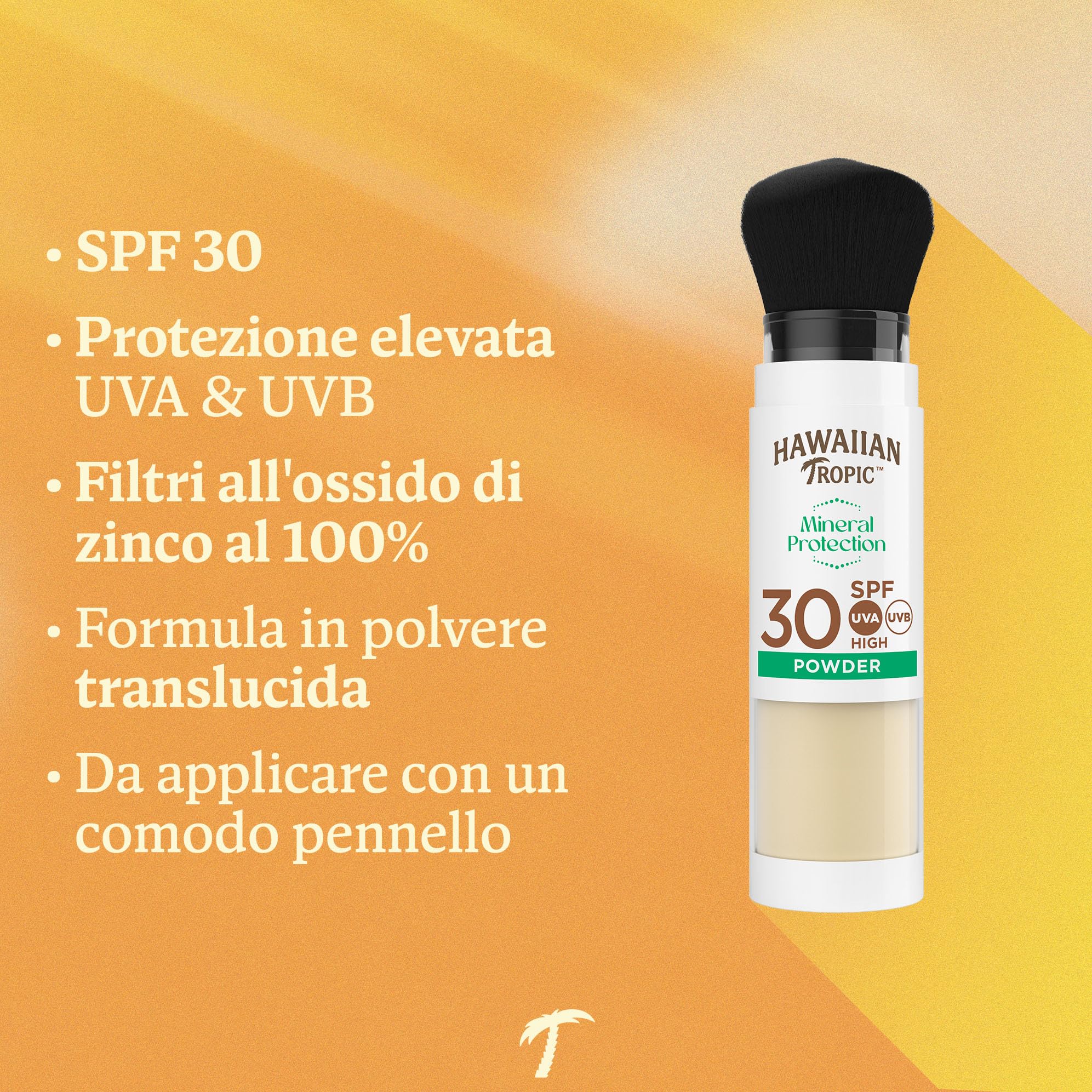 HAWAIIAN Tropic Mineral Brush SPF30 - Protezione solare viso SPF30 in polvere con comodo applicatore a pennello - Con filtri minerali