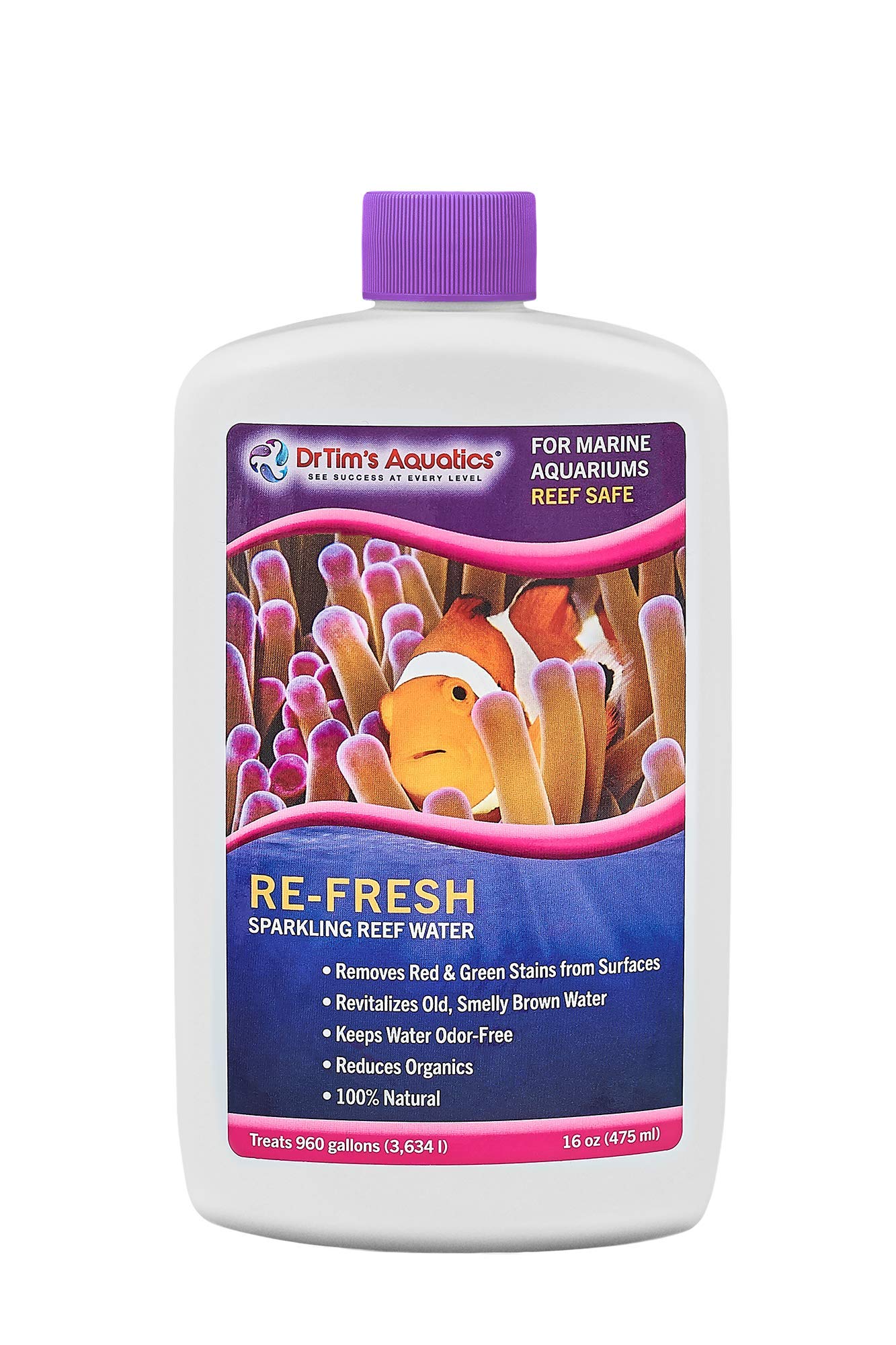 DrTim’s Aquatics Re-Fresh Reef – 16 oz – Aquarium Solution for Crystal-Clear Water – Natural Formula Supports Visual Clarity & Ongoing Water Quality Balance