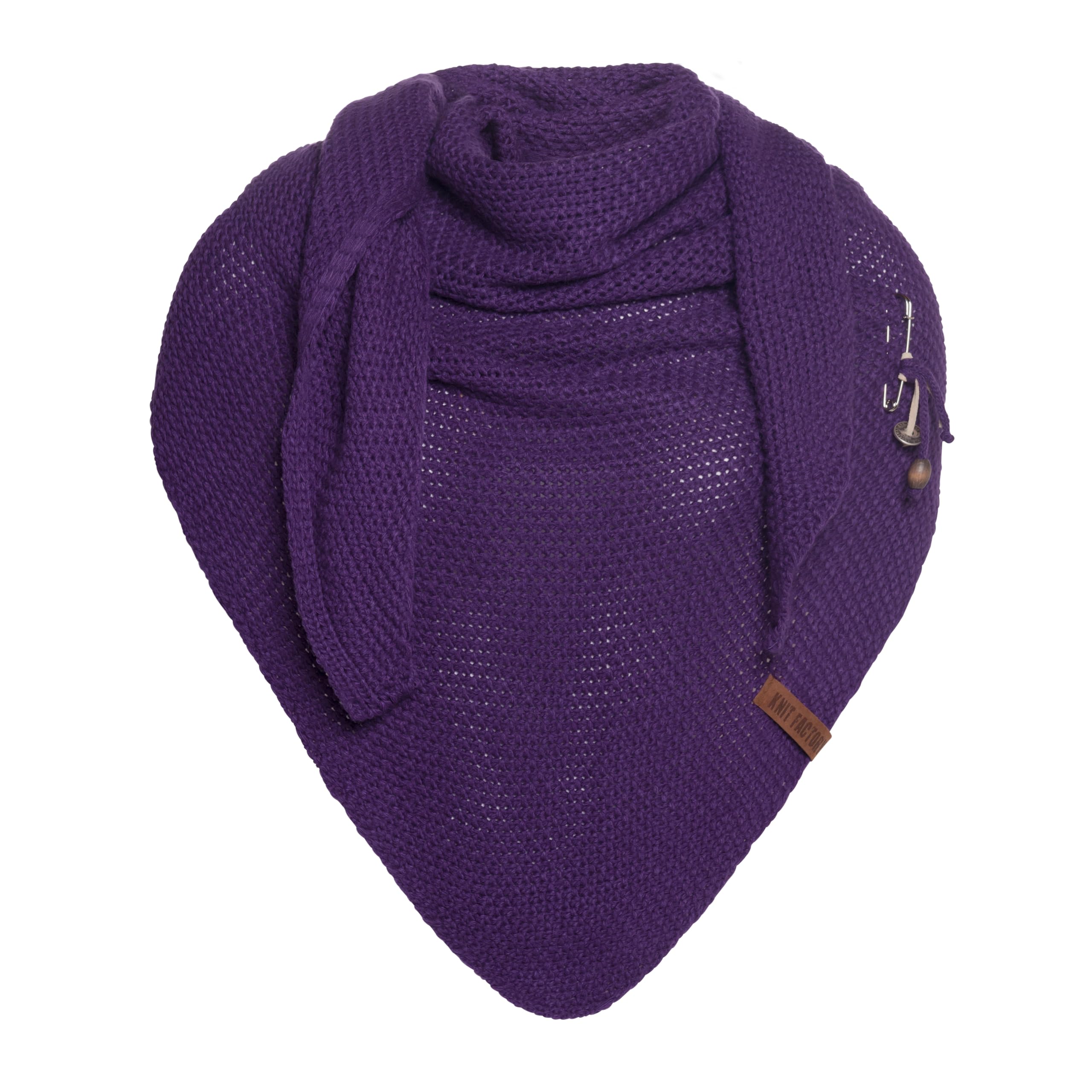 Knit Factory Women's Purple - Coco Knitted Shawl - Premium Triangle Scarf - Chunky Winter Scarf - Scarf - Winter Shawl - Manufactured In Europe - Xmas Gift For - 190X85 Cm