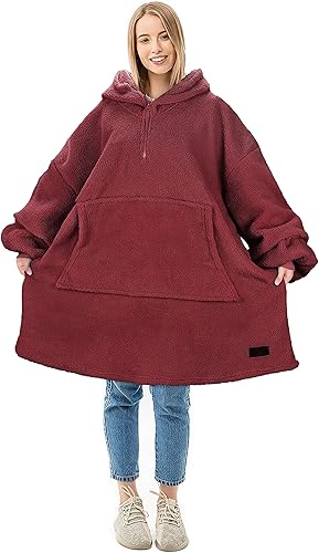 Miniatura 1 de Sudadera tipo manta de gran tamaño, súpersuave, abrigada y acogedora, de tela de sherpa para adultos y niños, reversible, capucha, bolsillo grande,