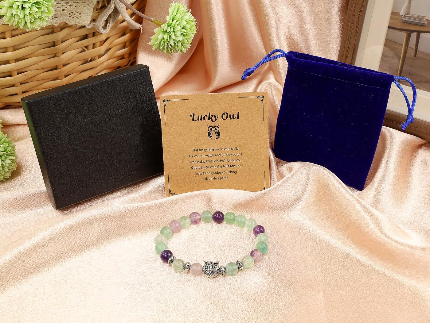 MAIBAOTA Elephant Gifts for Women Elephant/Cat/Turtle/Owl Bracelet 8 mm Round Gemstones Animal Style Bracelets Stretch Bracelet Christmas Gifts for Women - Image 2