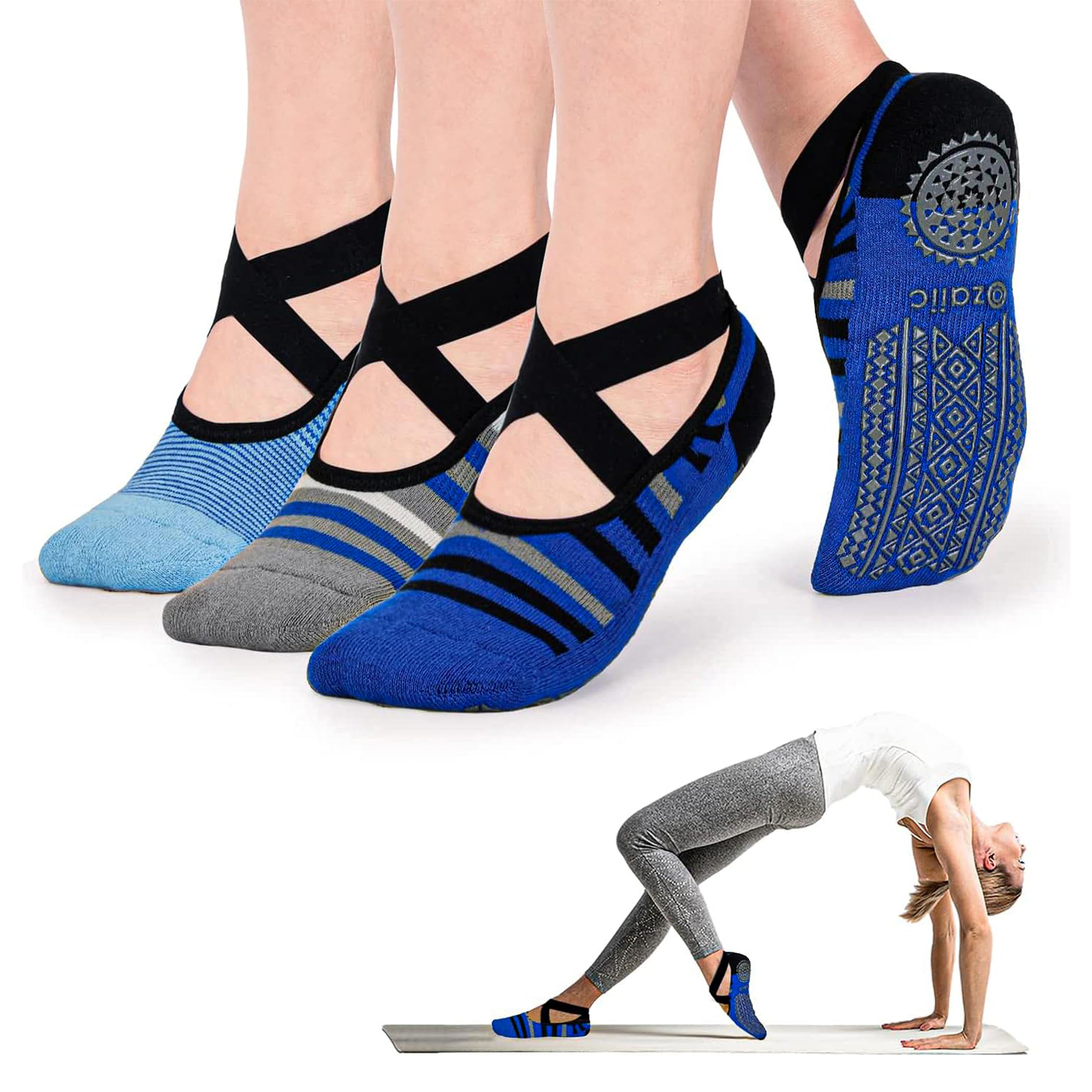Ozaiic Pilates Socks for Women Non Slip Grip, Yoga Socks with Grippers for Barre, Hospital, Ballet, Dance, Barefoot Workout
