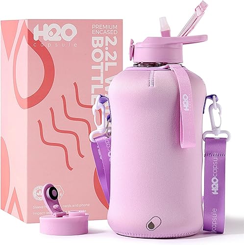 Miniatura 1 de H2O Capsule - Botella de agua de medio galón, con funda de almacenamiento y pajilla cubierta, contenedor grande con asa para bebidas, reutilizable,