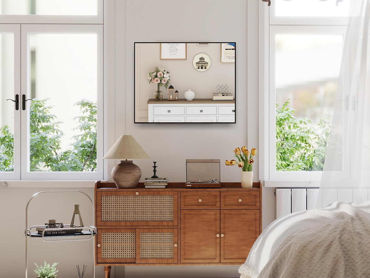 ANYHI Rectangle Wall Mirror for Bathroom Entrace Bedroom, 20 x 16 Inch Black Metal Framed Mirror, Modern Black Bathroom Mirror for Wall, Wall Mounted Horizontally/Vertically