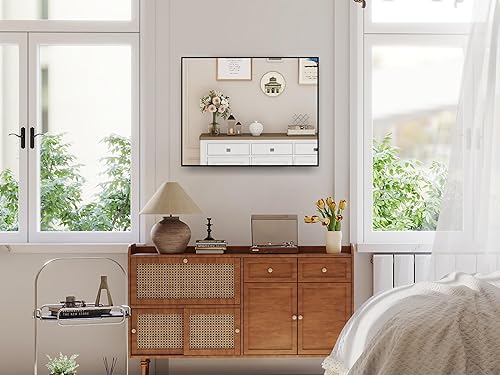 Miniatura 7 de ANYHI Espejo de pared rectangular para baño, entrada, dormitorio, 20 x 16 pulgadas, espejo con marco de metal negro, moderno espejo de baño negro