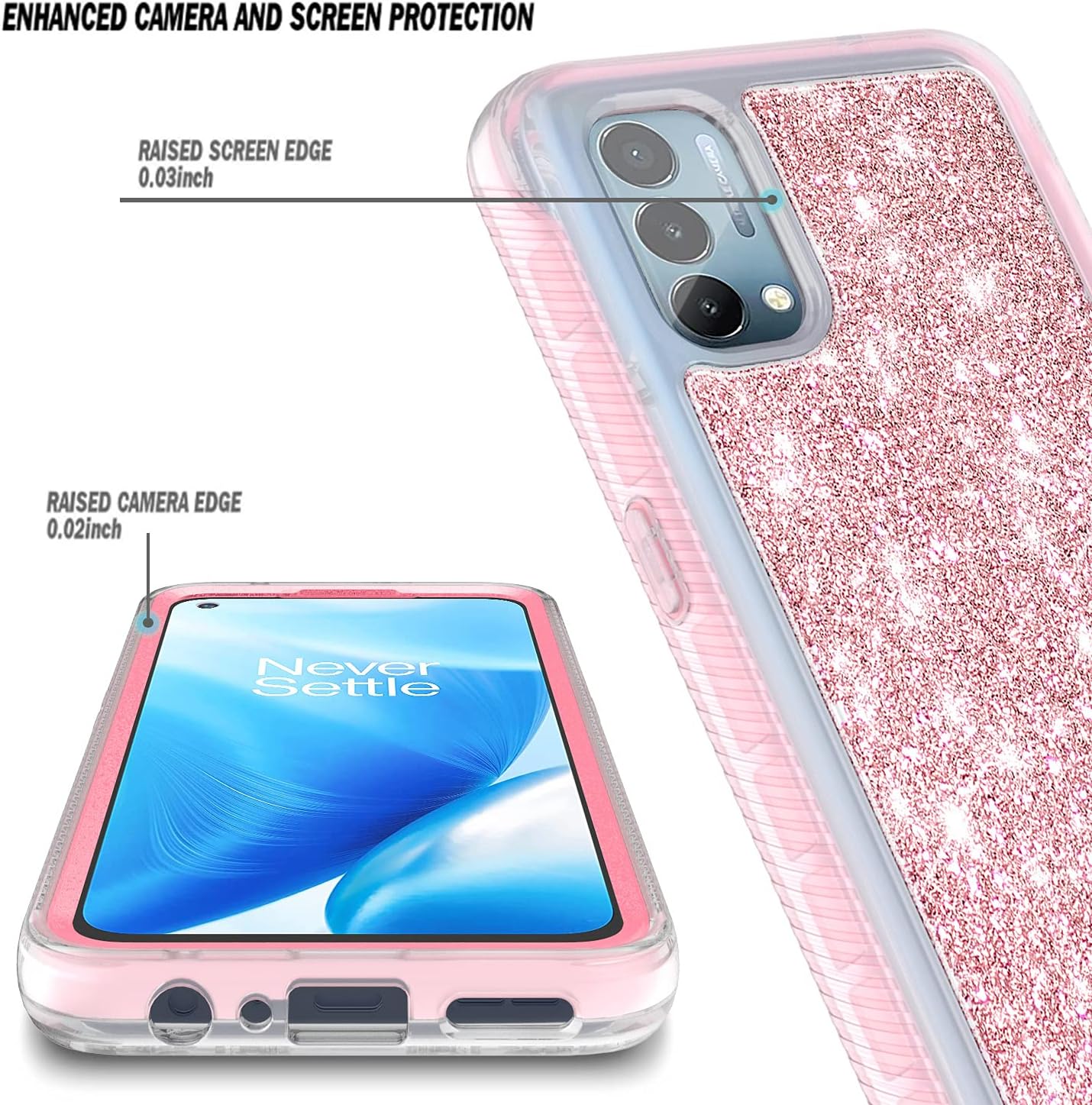 NZND Case for OnePlus Nord N200 5G with [Built-in Screen Protector], Full-Body Protective Shockproof Rugged Bumper Cover, Impact Resist Durable Phone Case (Glitter Rose Gold)