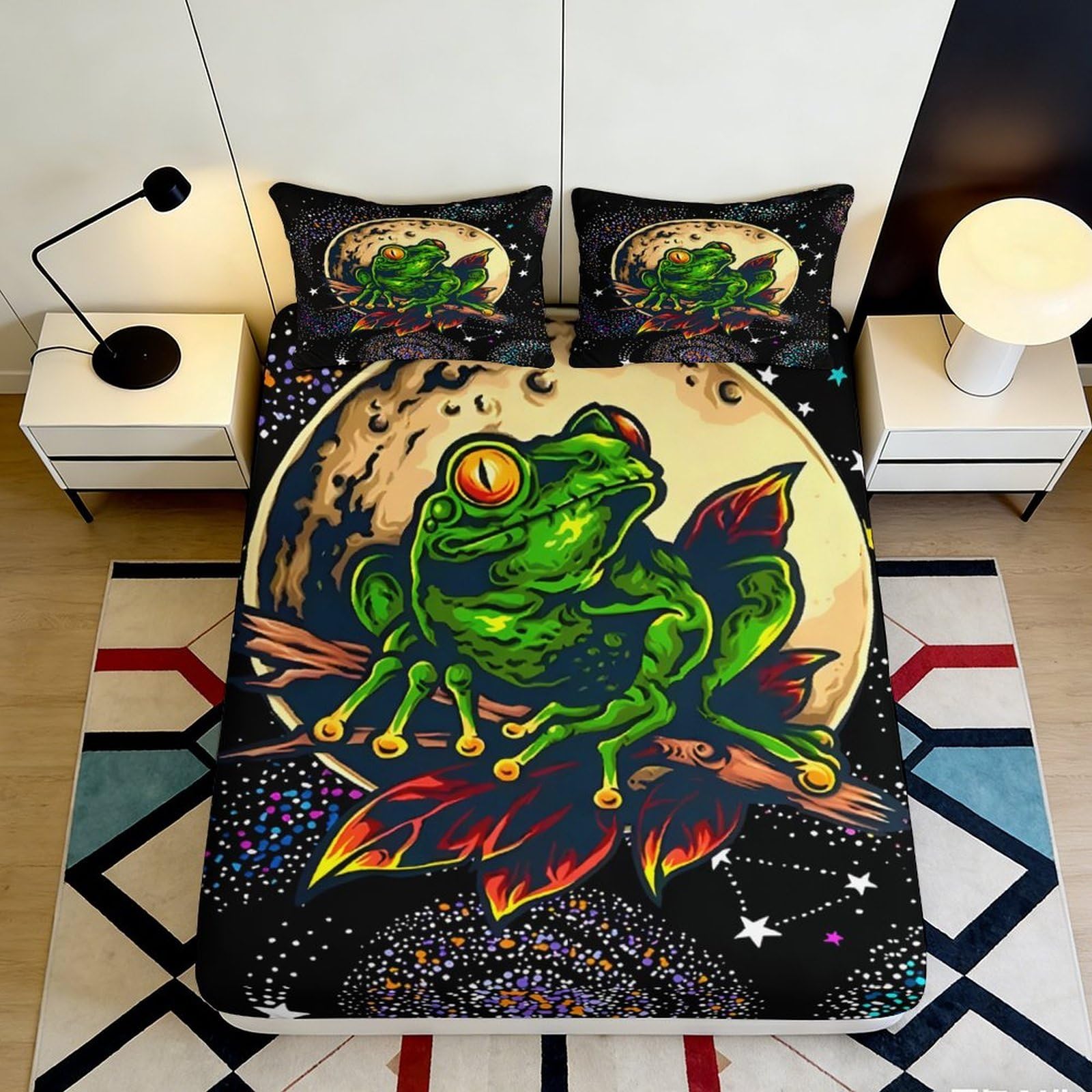 Uynsixtme Style-8 3D Printed Frog Pattern Fitted Sheet Microfiber Deep Pocket Non-Slip Bedroom Bedding Frog Mattress Fitted Cover Washable 90X200x25cm