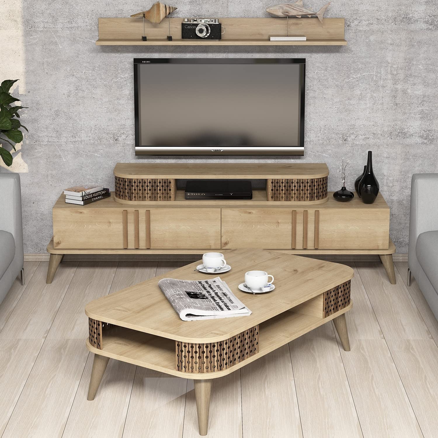 Skyedecom Oak 845HCT5222 - Conjunto de muebles de salón de roble
