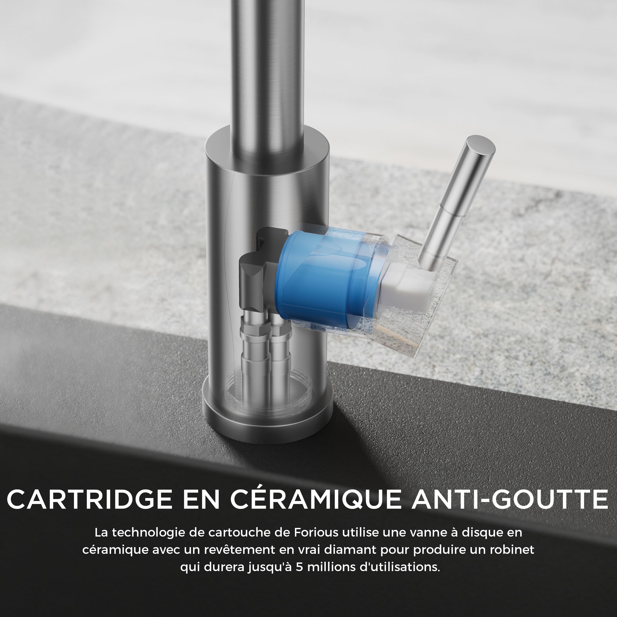 FORIOUS Robinet Salle de Bain Pivotant à 360°, Mitigeur pour Eau Chaude/Froide，Mitigeur en Acier Inoxydable Facile à Installer pour Salle de Bain Lavabo,Inox