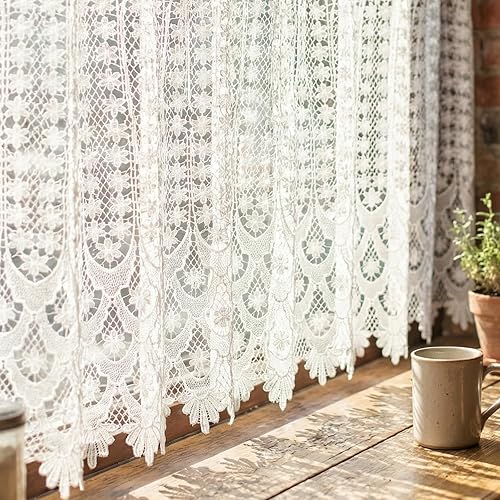 Miniatura 10 de Molaxhome Homey Cenefa de tratamiento de ventana con diseño de flores rosas bordadas y hojas de vid, ideal para cocina y dormitorio