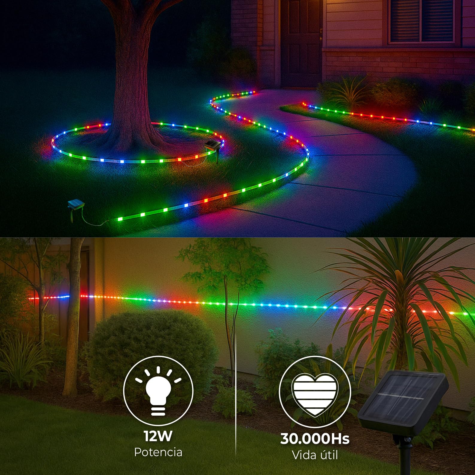 LED ATOMANT 2x Rotolo 5m Striscia Luce LED Solare RGB Esterno IP65