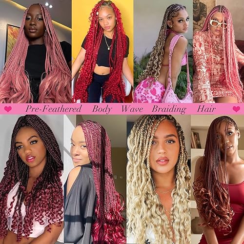 Miniatura 6 de Unionbeauty - Cabello trenzado ondulado rojo de 18 pulgadas, paquete de 3 paquetes, cabello trenzado ondulado preplumado para diosa, trenzas de caja