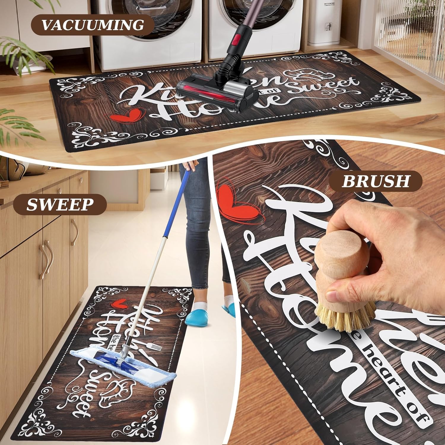 10 Pcs Brown Kitchen Accessories Decor Set with 4 Kitchen Dish Towels 2 Vintage Pot Holders 2 Oven Mitts Glove 2 Farmhouse Non Slip Runner Rugs, Home Decorations Accessories