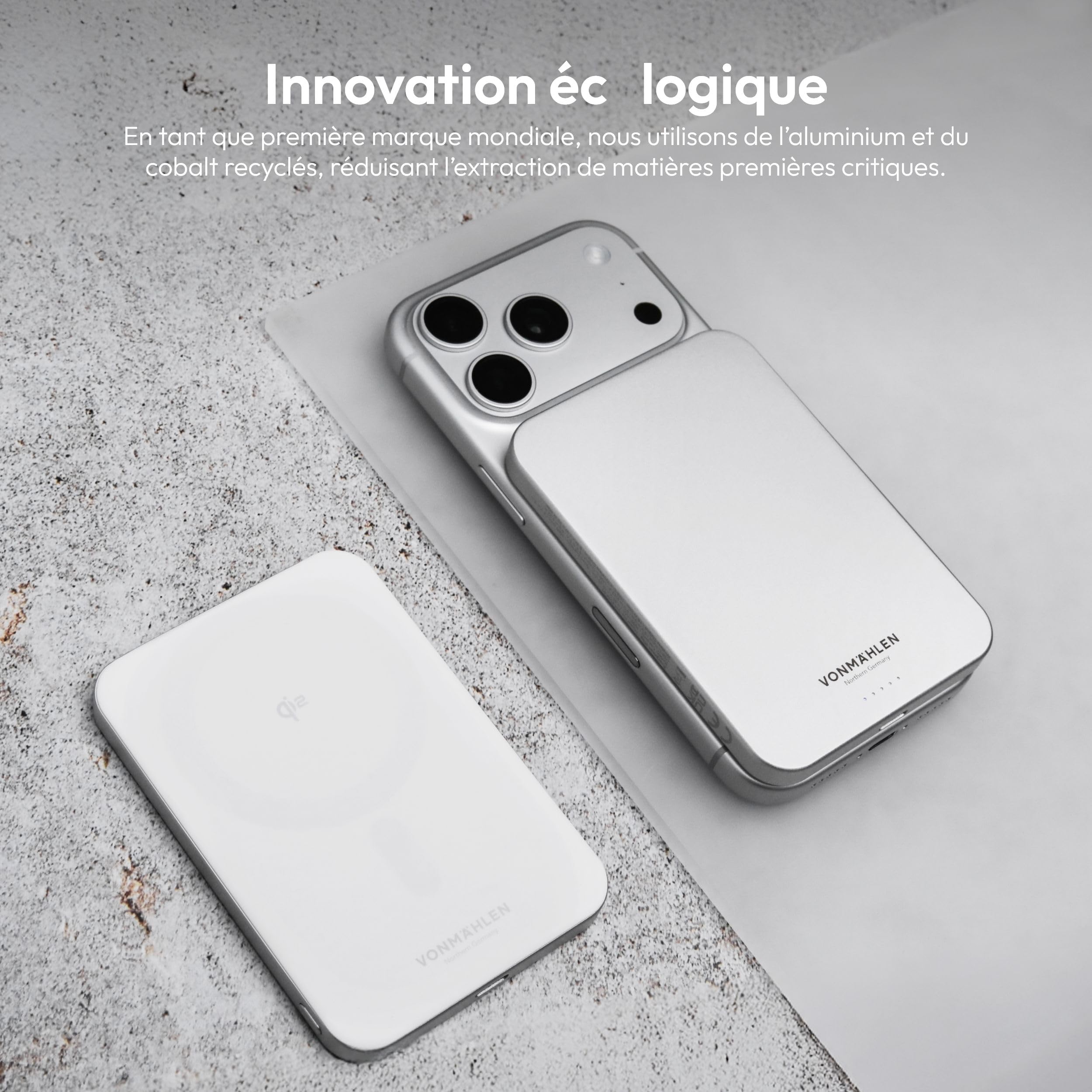 Vonmählen Evergreen Mag - Batterie Externe magnétique Ultra-Fine 5000 mAh, Charge Rapide sans Fil et USB‑C PD, certifiée Qi2 - Noir