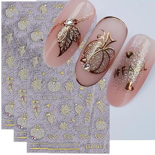 POWPOP Fall Nail Art Stickers Autumn Pumpkin Maple Leaf Crystal