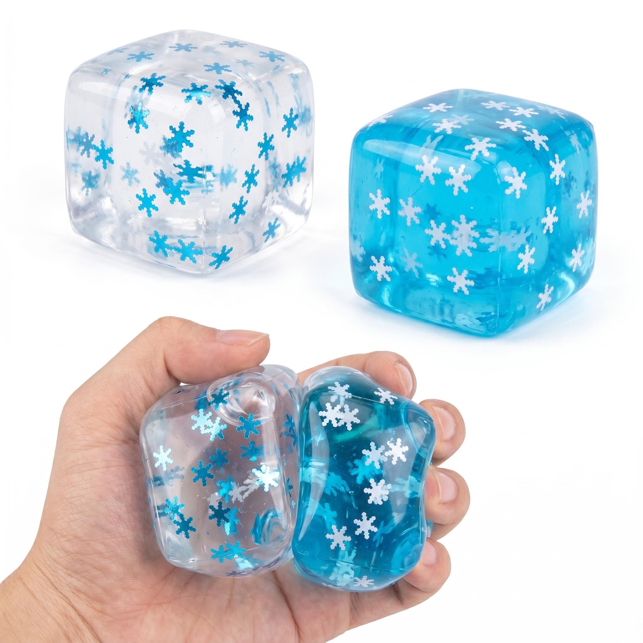 Mtbricey 2 Pack Squishy Glitter Stress Balls Snowflake Design Soft Squeeze Sensory Relief Gadgets Cute Desk Decor for Adults for Friends and Colleagues (Style B)