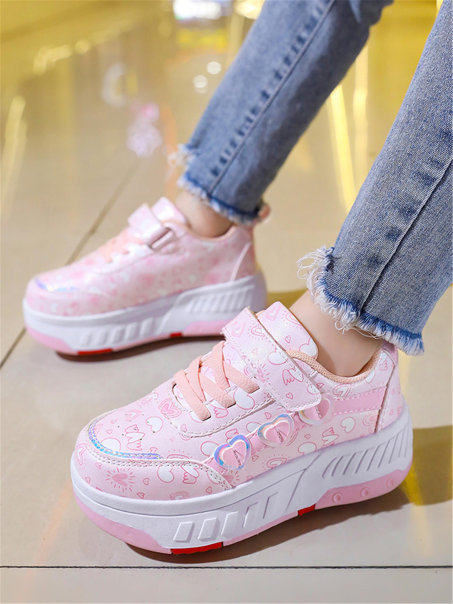 Chaussures à roulettes pour Filles garçons, Chaussures de Skateboard à Baskets 2 en 1, roulettes pour Enfants Chaussures à 4 Roues, Sneakers de Fitness Réglables Adolescents
