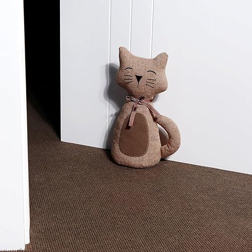 Miniatura 8 de Lindo tope de puerta decorativo para el hogar y la oficina, topes de puerta de piso, protectores de pared pesados de tela con peso animal, gato café