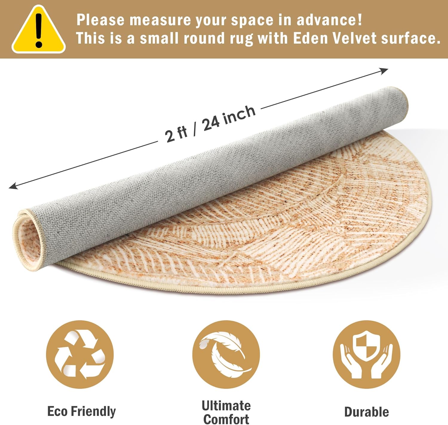 carvapet 2 ft round washable rug, imitation jute low pile circle carpet with non slip rubber backing, foldable stain resistant area rug for living room bedroom office bathroom b-beige 2' (round)