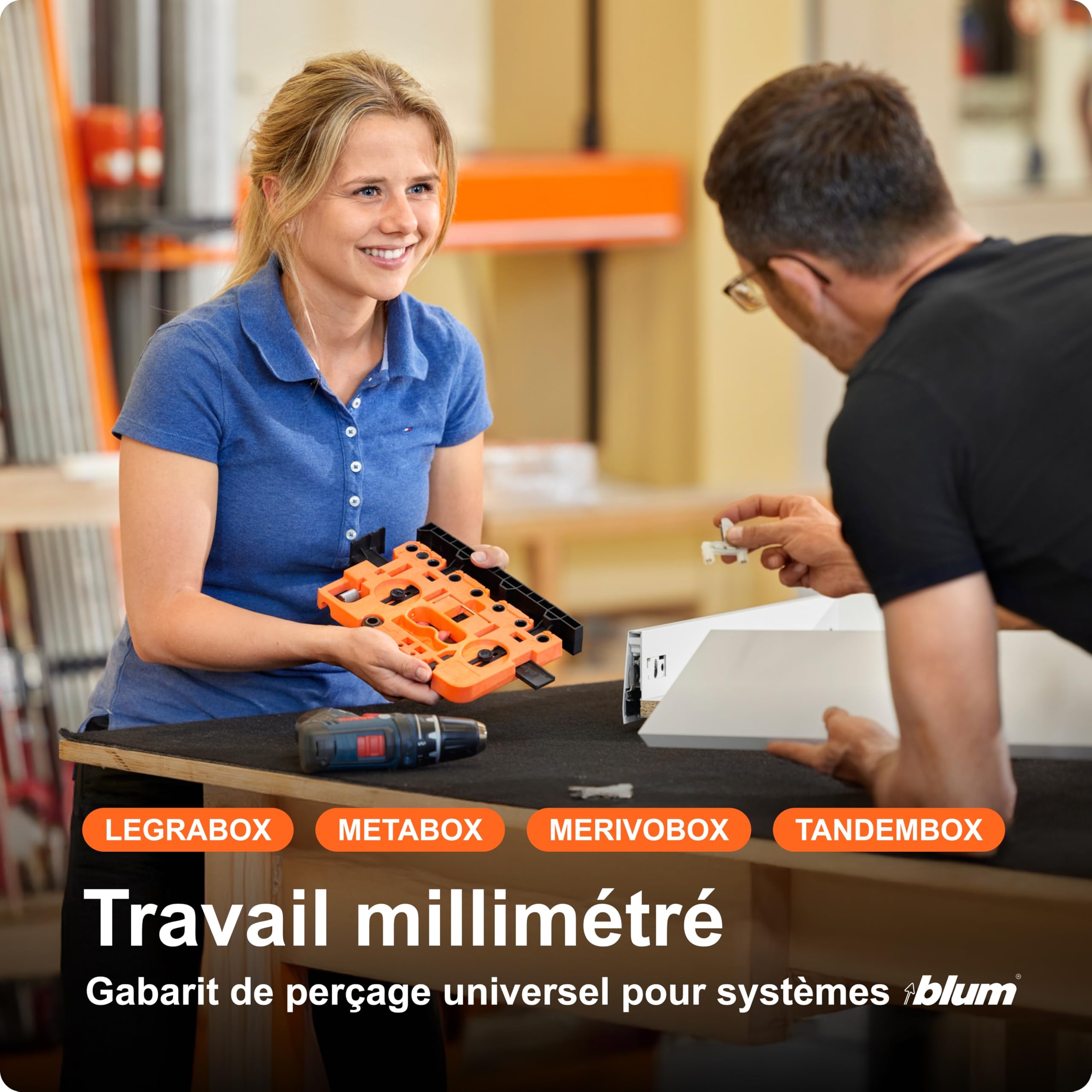 blum gabarit de perçage universel | pour boxsystèmes TANDEMBOX, METABOX, LÉGRABOX et MERIVOBOX et ferrures de façade AVENTOS I gabarit précis pour marquage et pré-perçage des ferrures et tiroirs