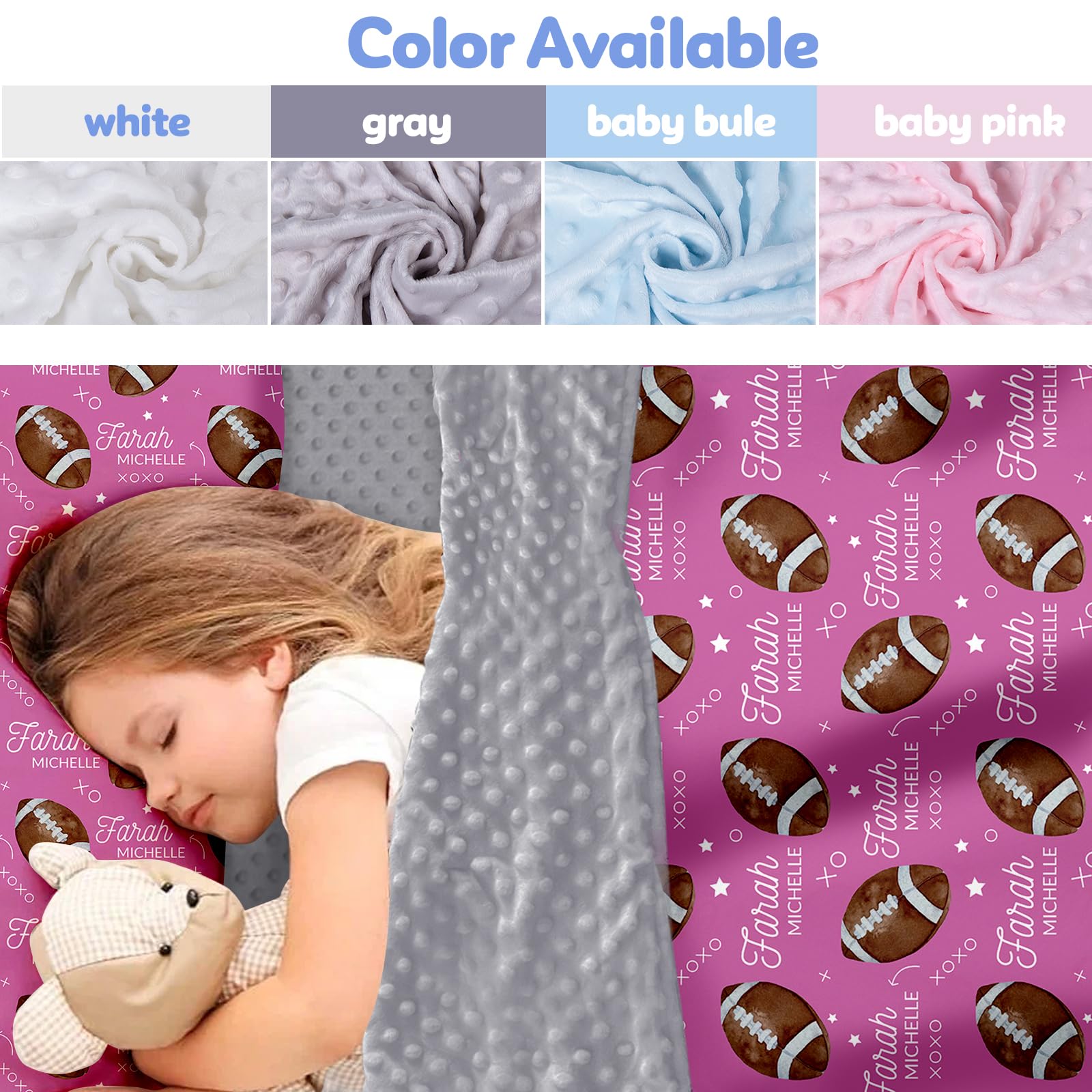 Evulum Personalized Toddler Nap Mat for Daycare - Kids Girls Sleep Mats with Removable Pillow & Blanket, Custom Name Preschool Kindergarten Cot Bedding Sleeping Bag Pink Football