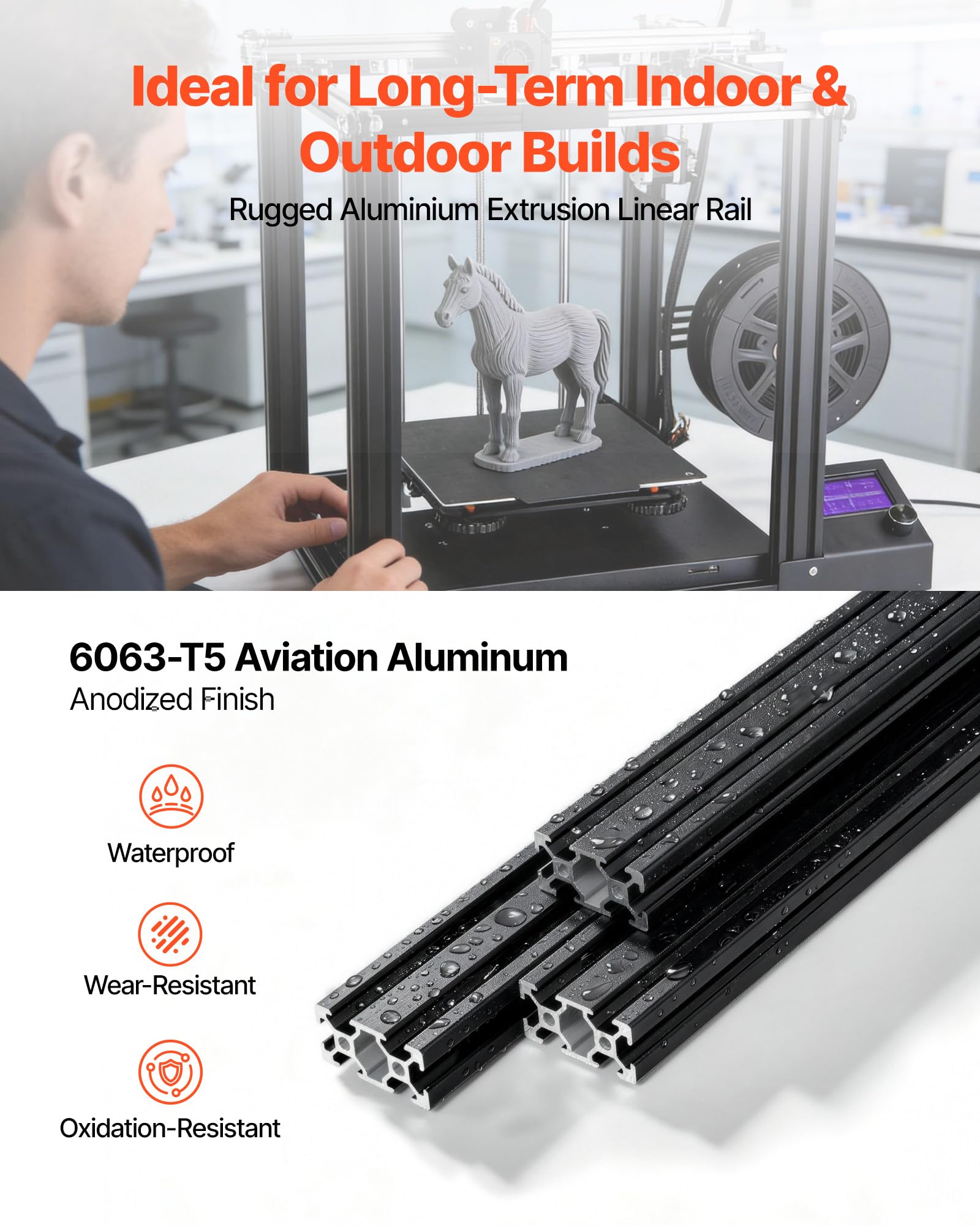 VEVOR 2040 Aluminium Profile 6 Stk. 2 m, Eloxierte V-Nut-Aluprofile nach EU-Standard, Hochfeste Strangpressprofile, Aluminiumschiene für 3D-Druckerteile, CNC-DIY-Werkbänke und Montage, Schwarz
