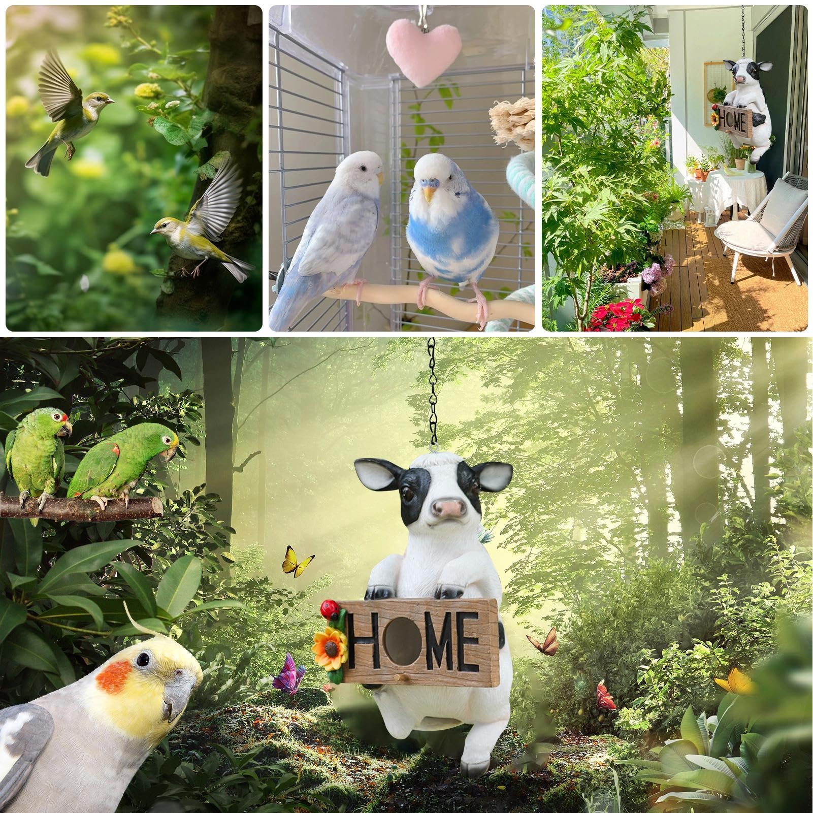 Niedliches Kuh-Vogelhaus aus Kunstharz – dekoratives hängendes Vogelhaus für die Garten- und Heimdekoration im Freien