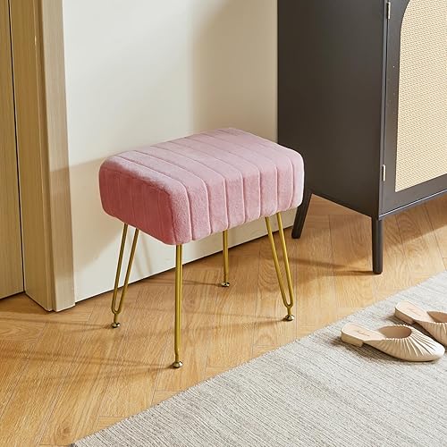 Miniatura 9 de IBUYKE Reposapiés Otomano Rectangular de Terciopelo, Taburete de Tocador de Maquillaje Mesa Auxiliar, Asiento de Mesa de Tocador de Terciopelo,