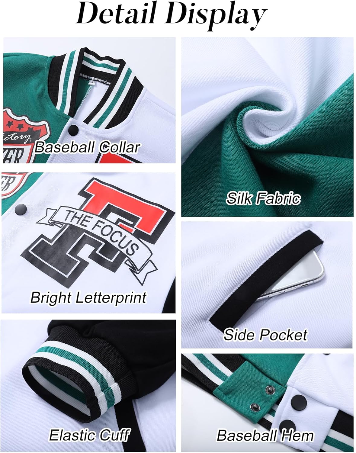 Flygo Women's Cropped Varsity Jacket Baseball Jacket Colorblock Letter Print Y2k Button Down Bomber Uniform - Image 5