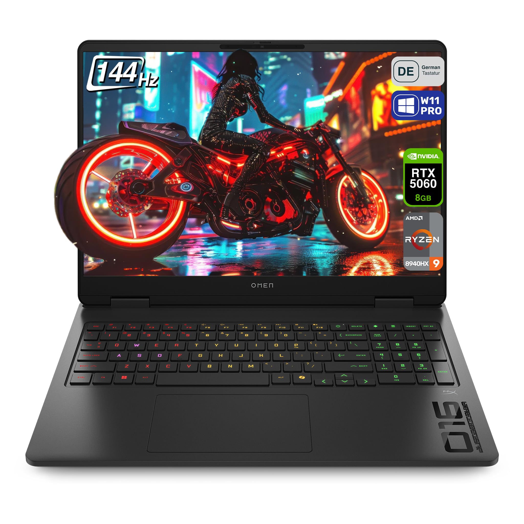 HP Omen 16 Gaming Laptop, AMD Ryzen 9-8940HX, 32 GB DDR5 RAM, 2 TB PCIe SSD, 16" (1920x1200) IPS 144Hz Display, Nvidia G-Force RTX 5060, 4-Zone RGB QWERTZ Tastatur, Windows 11 Pro, Shadow Black