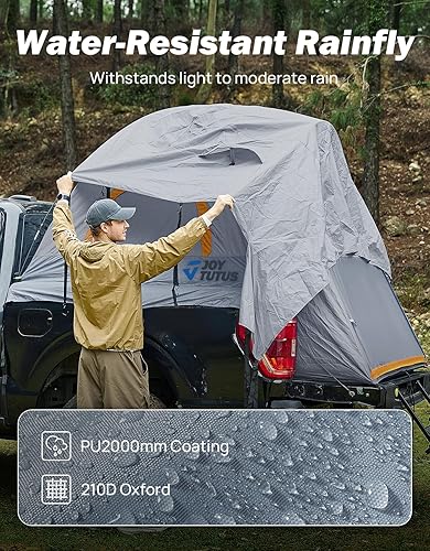 Vista 4 de JoyTutus: tienda de campaña para camioneta, impermeable, PU2000 mm, doble capa para 2 personas, tienda de campaña portátil, 5.5 pies a 6 pies, Gris
