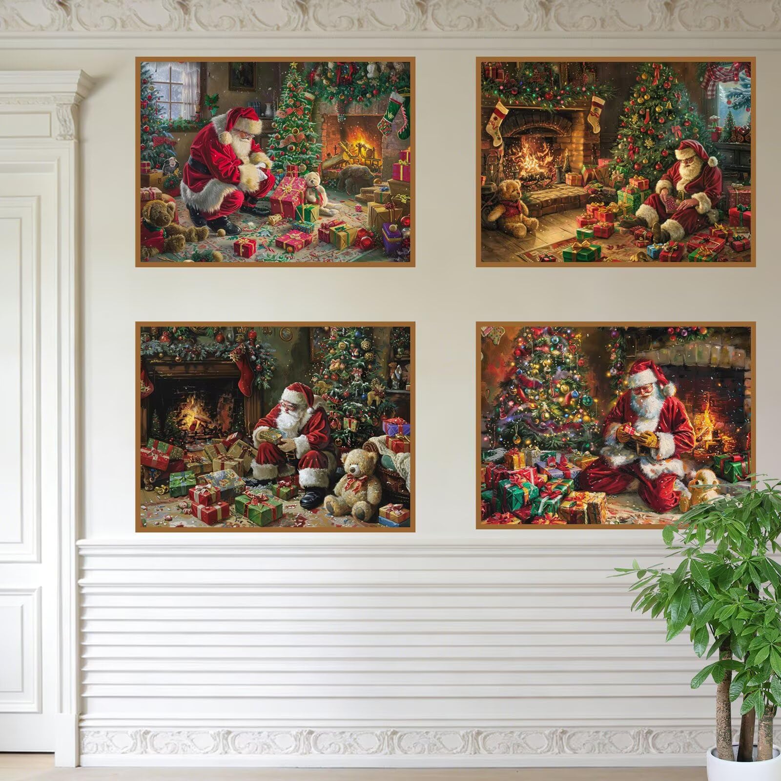Malarstwo diamentowe Boże Narodzenie 60 x 45 cm kwadratowy obraz diamentowy 4 sztuki 2026 nowy DIY 5D zestaw do malowania diamentami z akcesoriami, prezenty świąteczne, dekoracje świąteczne i nowy rok