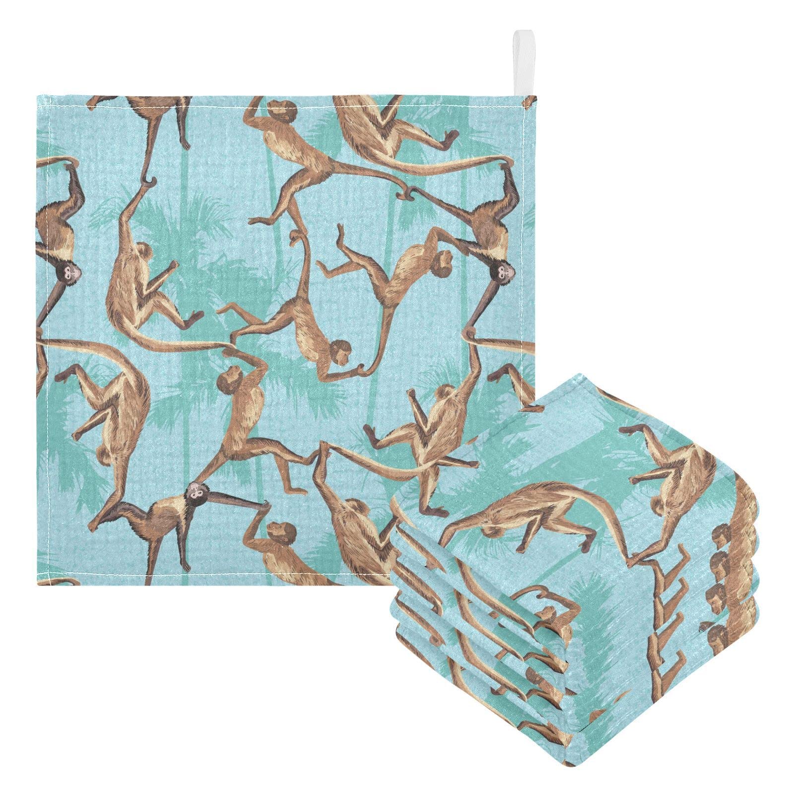 vvfelixl Cotton Monkeys Jungle Baby Muslin Washcloths Soft Face Towel for Newborns, 11.8 X 11.8 Inch, 5 Pack Blue