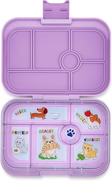 Yumbox Original Leakproof Bento Lunch box - Ami Purple | 5 Compartments + Dip Well, Easy-Open Latch, Just Right Portions, Removable Illustrated Tray Cats & Dogs