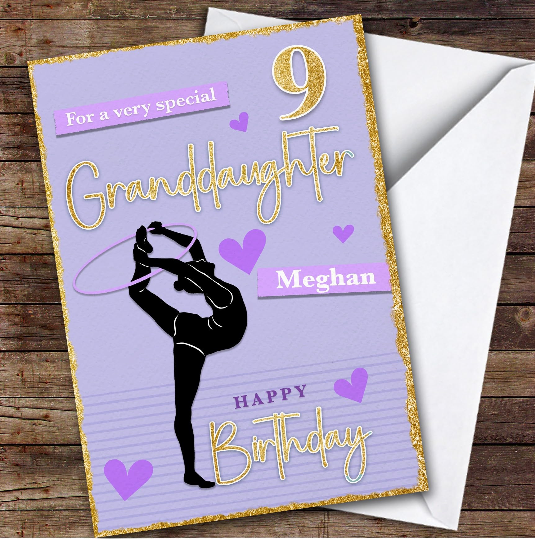Granddaughter 9th Purple Gymnast Gymnastics Custom Personalised Birthday Card - Personalised Birthday Greeting Card for Kids, Custom Birthday Card
